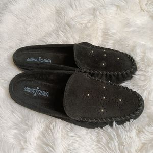Minnetonka black suede loafers
